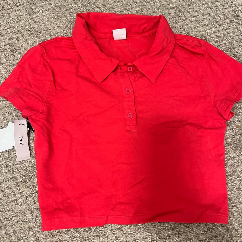 TNA aritzia bright pink Collared Polo Shirt
